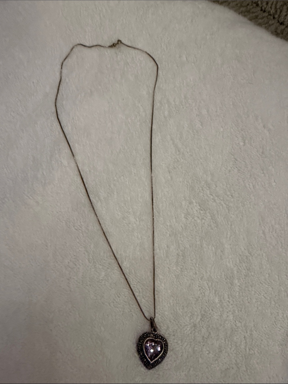 Vintage-Inspired Heart Pendant Necklace with Purple Stone